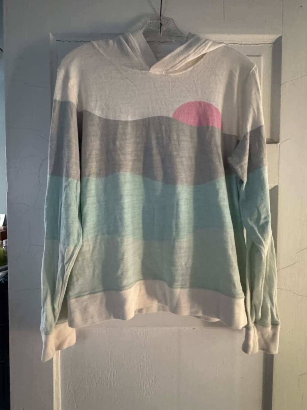 Faherty Cream Hoodie with Mint, Gray and Pink Accent